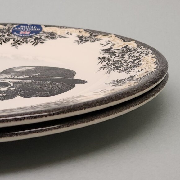 Set of 2 Dinner Plates - Royal Stafford Skulls & Roses Halloween China Dishes - Picture 2 of 6